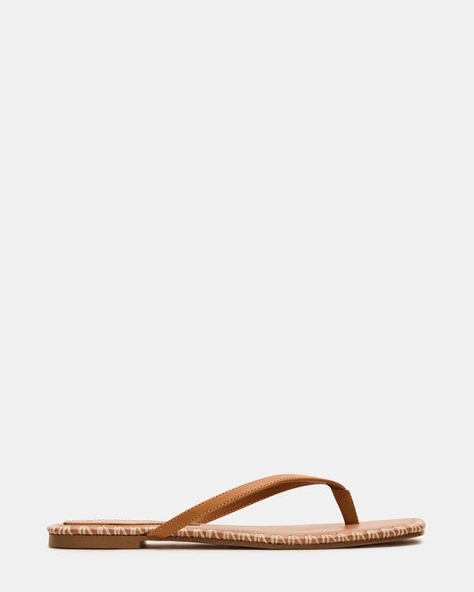 MARELLA Cognac Leather Women's Thong Square-Toe Sandal Steve Madden COGNAC LEATHER