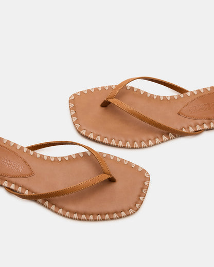 MARELLA Cognac Leather Women's Thong Square-Toe Sandal Steve Madden COGNAC LEATHER