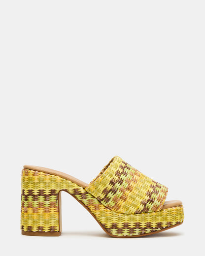KOLA Raffia Multi Platform Square-Toe Block Heel Mule Women's Sandal Steve Madden RAFFIA MULTI
