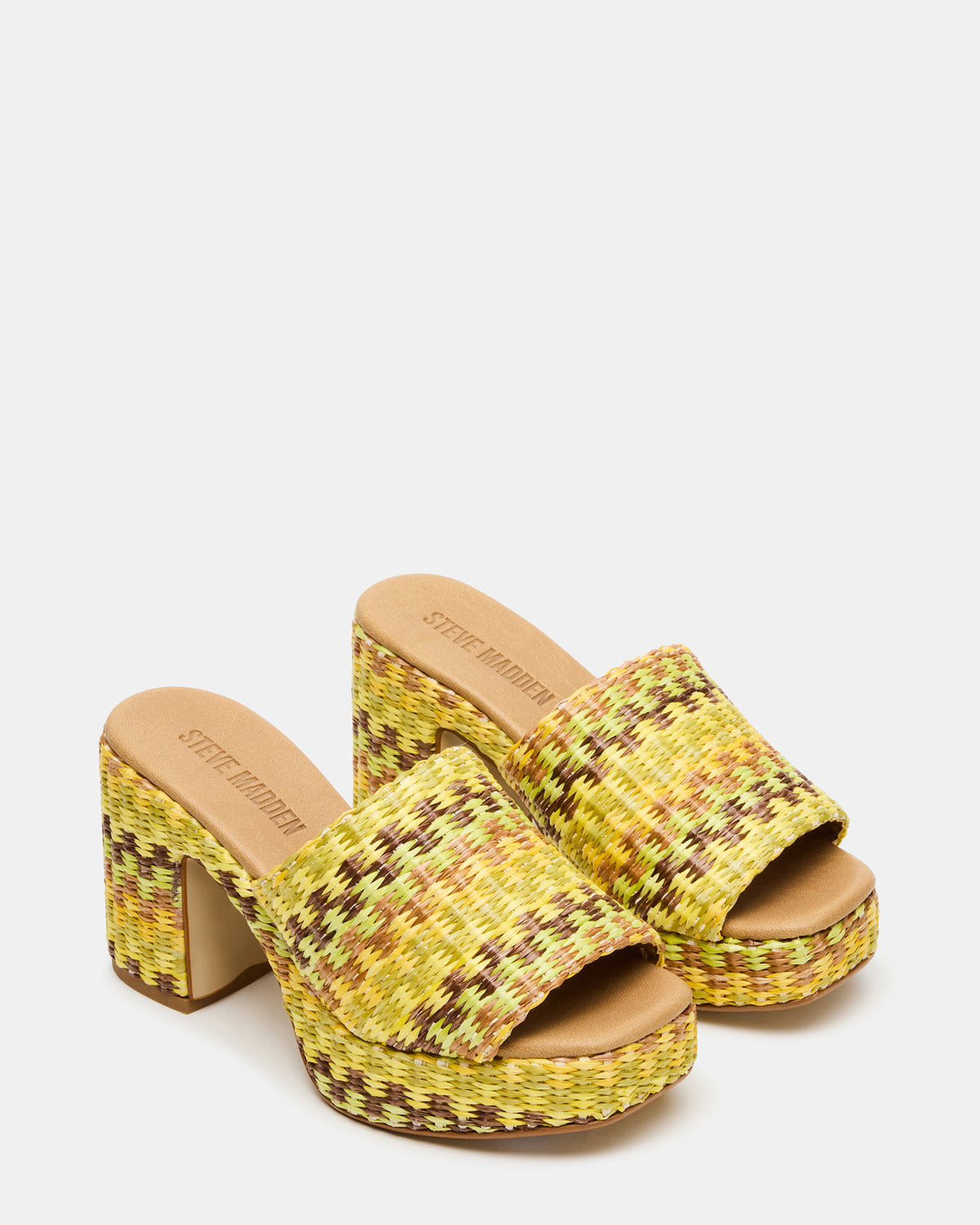 KOLA Raffia Multi Platform Square-Toe Block Heel Mule Women's Sandal Steve Madden RAFFIA MULTI