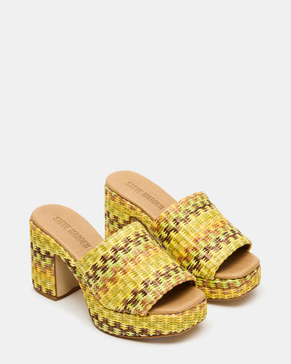 KOLA Raffia Multi Platform Square-Toe Block Heel Mule Women's Sandal Steve Madden RAFFIA MULTI