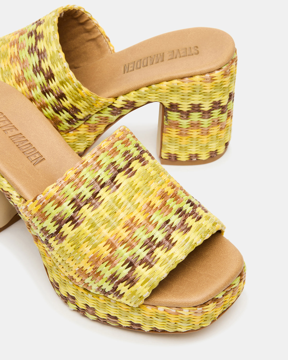 KOLA Raffia Multi Platform Square-Toe Block Heel Mule Women's Sandal Steve Madden RAFFIA MULTI