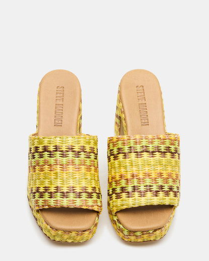 KOLA Raffia Multi Platform Square-Toe Block Heel Mule Women's Sandal Steve Madden RAFFIA MULTI