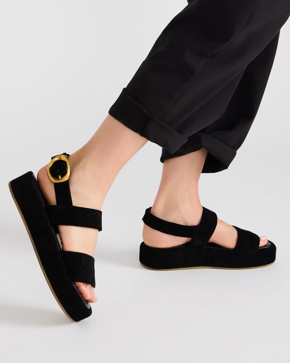 BARONI Black Suede Square-Toe Platform Women's Sandals Steve Madden BLACK SUEDE