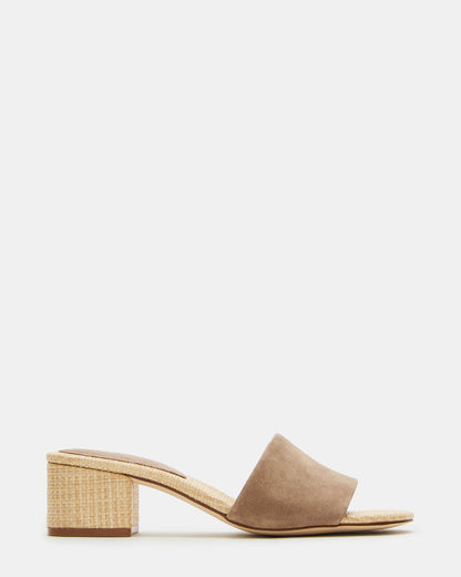 HAILEE Taupe Suede Women's Square-Toe Raffia Block Heel Mule Sandal Steve Madden TAUPE SUEDE