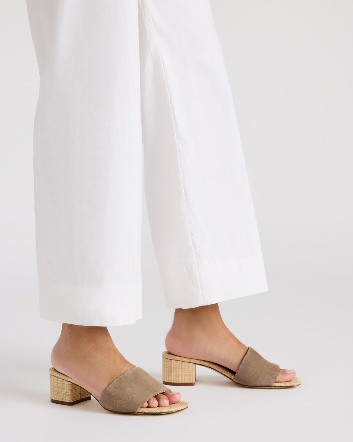 HAILEE Taupe Suede Women's Square-Toe Raffia Block Heel Mule Sandal Steve Madden TAUPE SUEDE
