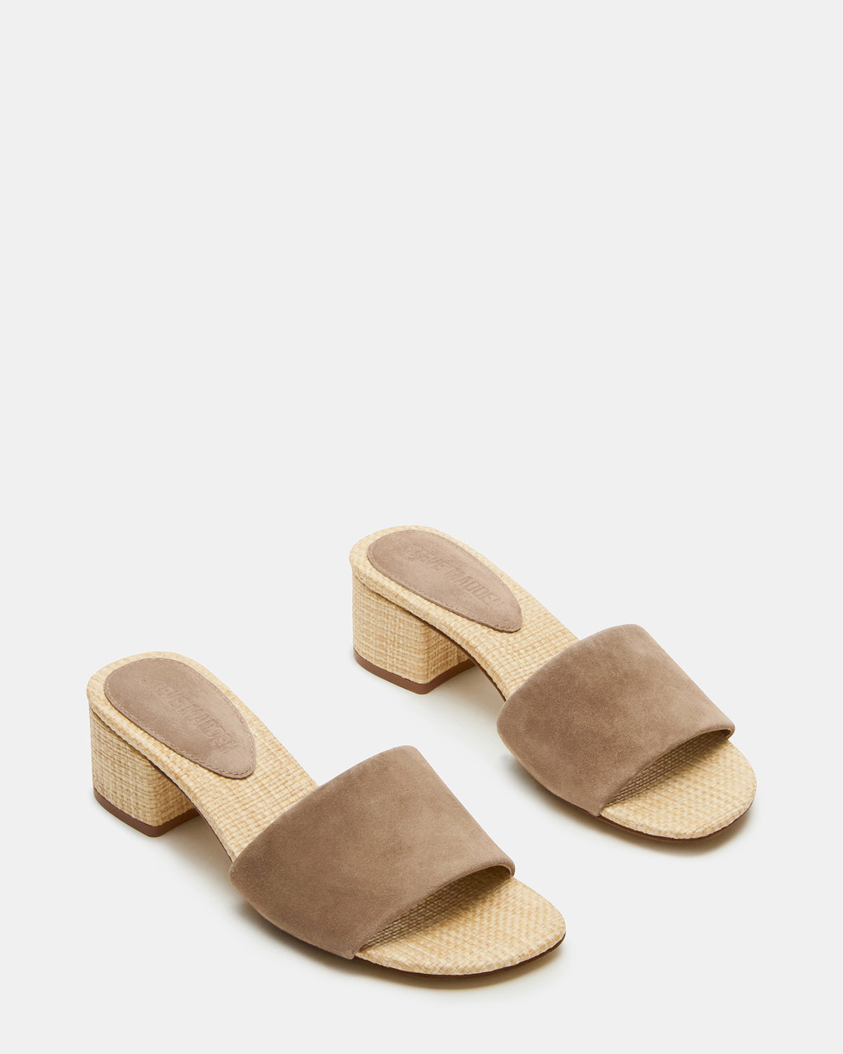 HAILEE Taupe Suede Women's Square-Toe Raffia Block Heel Mule Sandal Steve Madden TAUPE SUEDE