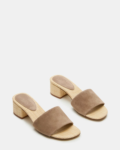 HAILEE Taupe Suede Women's Square-Toe Raffia Block Heel Mule Sandal Steve Madden TAUPE SUEDE