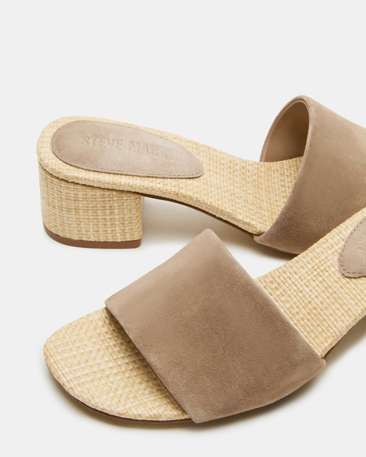 HAILEE Taupe Suede Women's Square-Toe Raffia Block Heel Mule Sandal Steve Madden TAUPE SUEDE