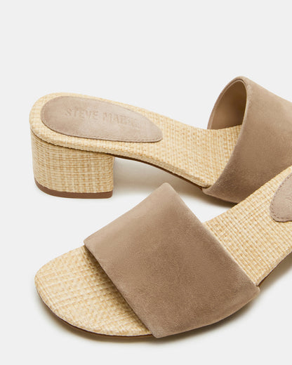 HAILEE Taupe Suede Women's Square-Toe Raffia Block Heel Mule Sandal Steve Madden TAUPE SUEDE