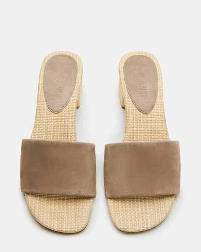 HAILEE Taupe Suede Women's Square-Toe Raffia Block Heel Mule Sandal Steve Madden TAUPE SUEDE