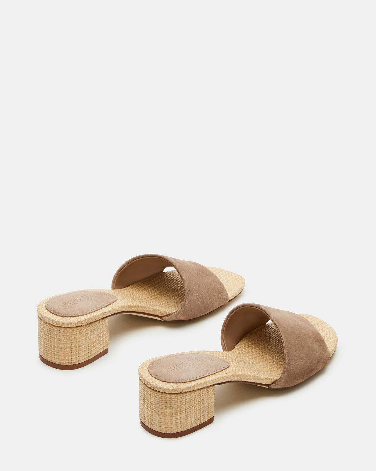 HAILEE Taupe Suede Women's Square-Toe Raffia Block Heel Mule Sandal Steve Madden TAUPE SUEDE