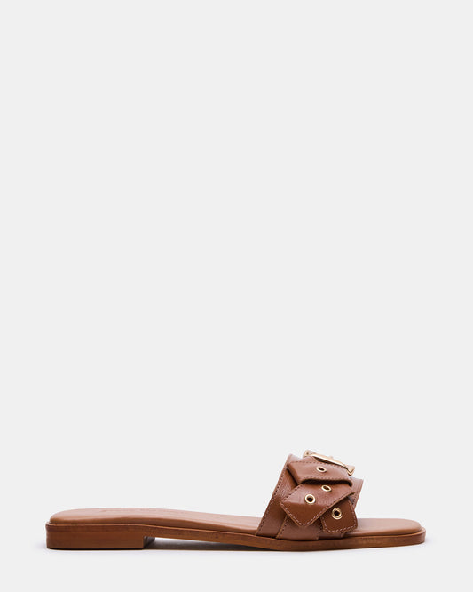 HILARIA Tan Leather Square-Toe Slide Women's Sandal Steve Madden TAN LEATHER