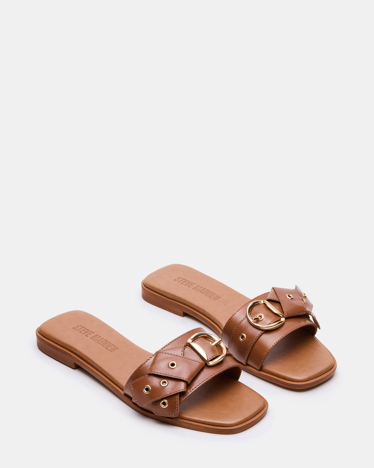 HILARIA Tan Leather Square-Toe Slide Women's Sandal Steve Madden TAN LEATHER