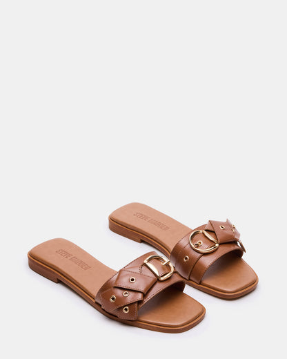 HILARIA Tan Leather Square-Toe Slide Women's Sandal Steve Madden TAN LEATHER