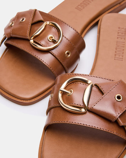 HILARIA Tan Leather Square-Toe Slide Women's Sandal Steve Madden TAN LEATHER