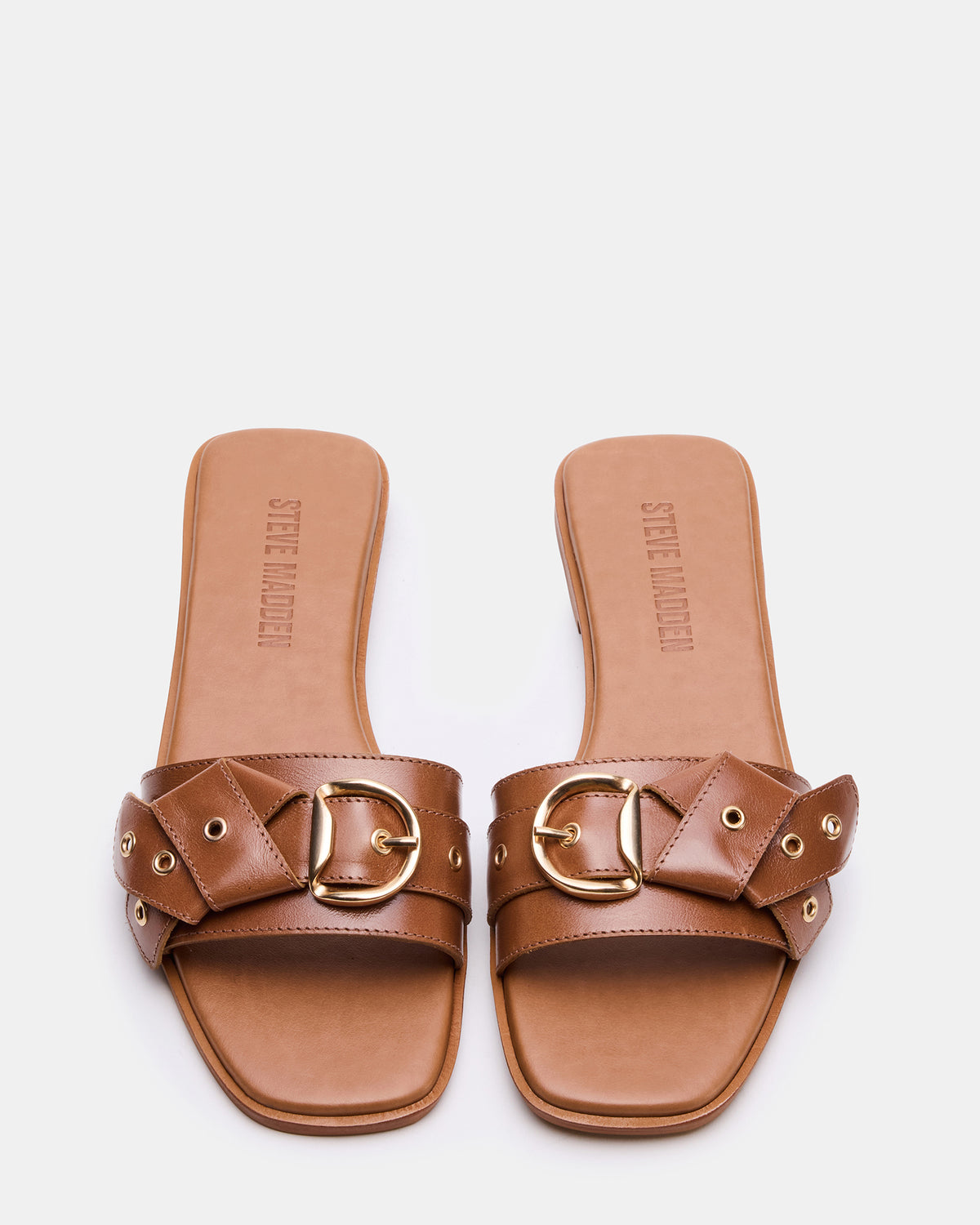 HILARIA Tan Leather Square-Toe Slide Women's Sandal Steve Madden TAN LEATHER
