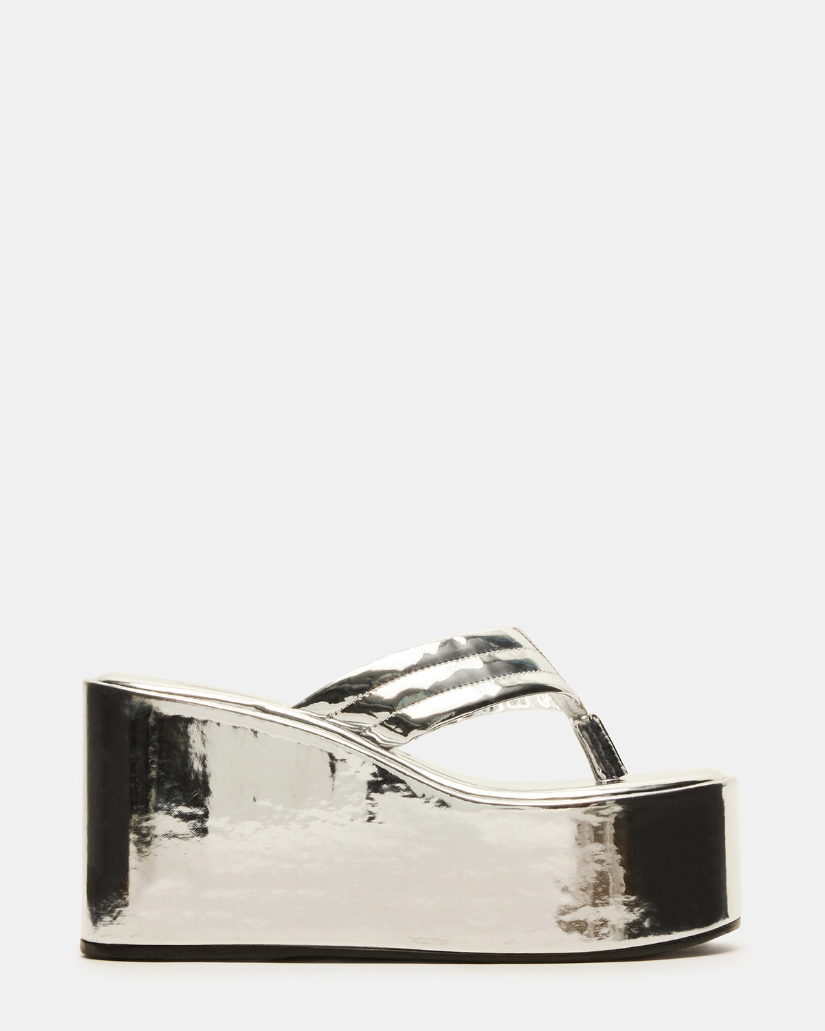 ESCAPISM Silver Crocodile Women's Platform Thong Wedge Sandal Steve Madden SILVER