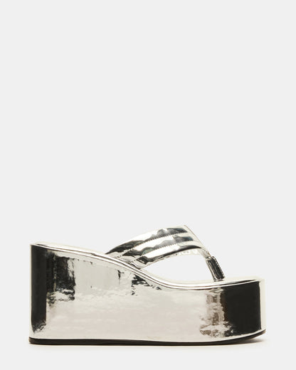 ESCAPISM Silver Crocodile Women's Platform Thong Wedge Sandal Steve Madden SILVER