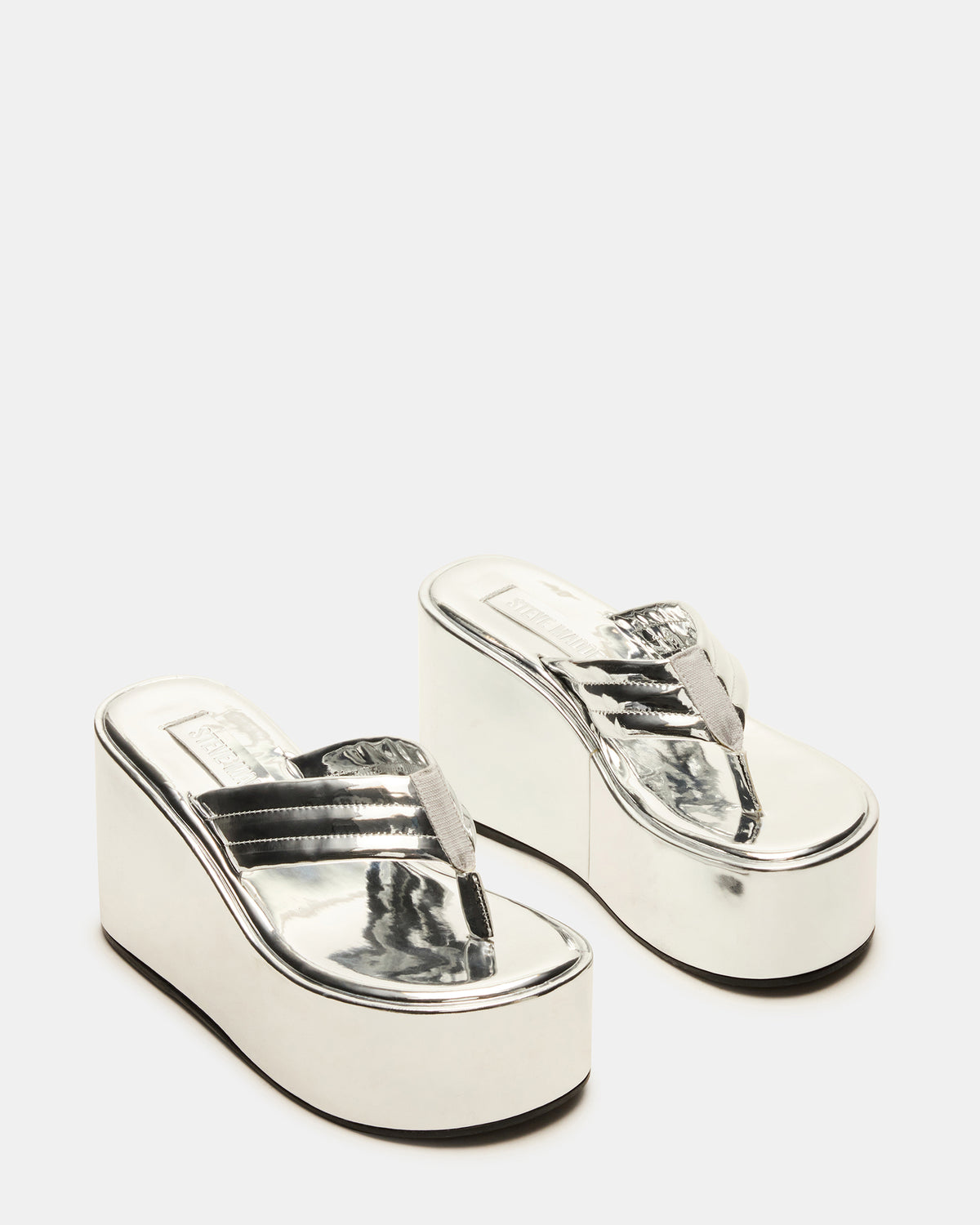 ESCAPISM Silver Crocodile Women's Platform Thong Wedge Sandal Steve Madden SILVER
