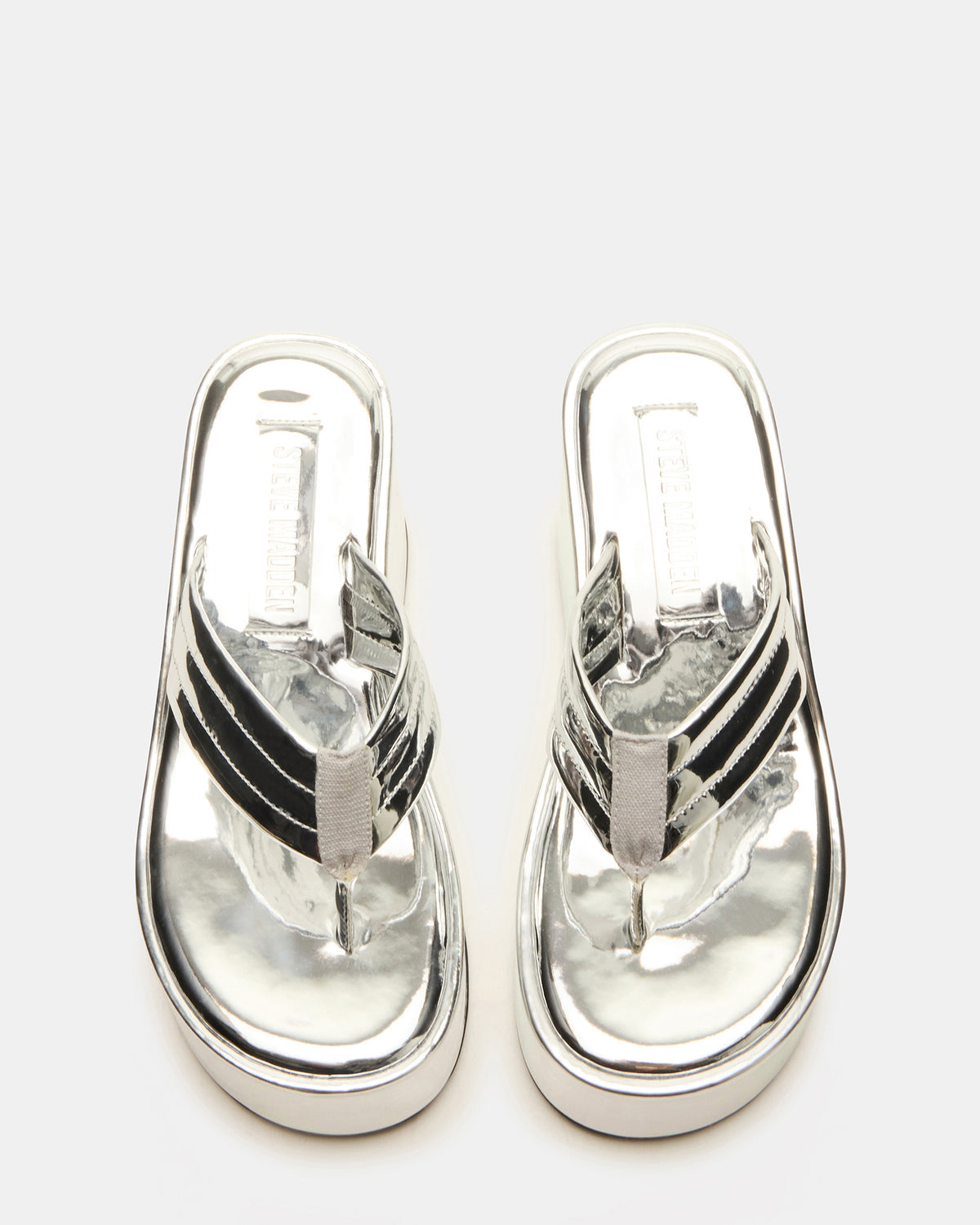 ESCAPISM Silver Crocodile Women's Platform Thong Wedge Sandal Steve Madden SILVER