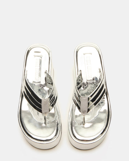 ESCAPISM Silver Crocodile Women's Platform Thong Wedge Sandal Steve Madden SILVER