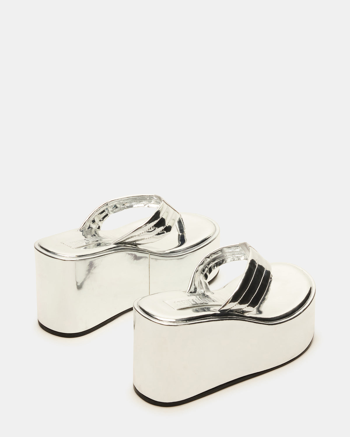 ESCAPISM Silver Crocodile Women's Platform Thong Wedge Sandal Steve Madden SILVER