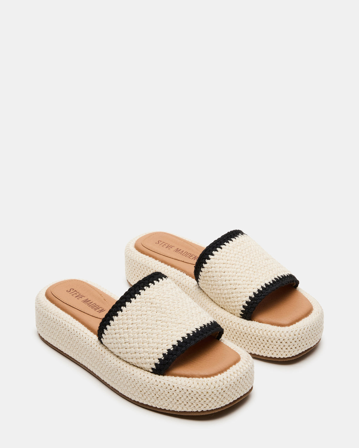BEACHY Woven Cream Multi Platform Slide Women's Sandal Steve Madden CREAM MULTI