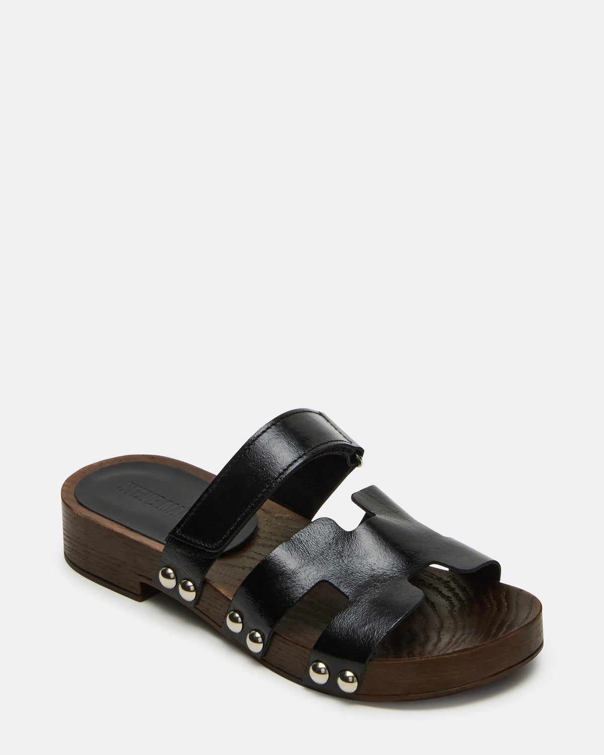 CANAL Black Patent Wood Bottom Slide Women's Sandal Steve Madden BLACK PATENT