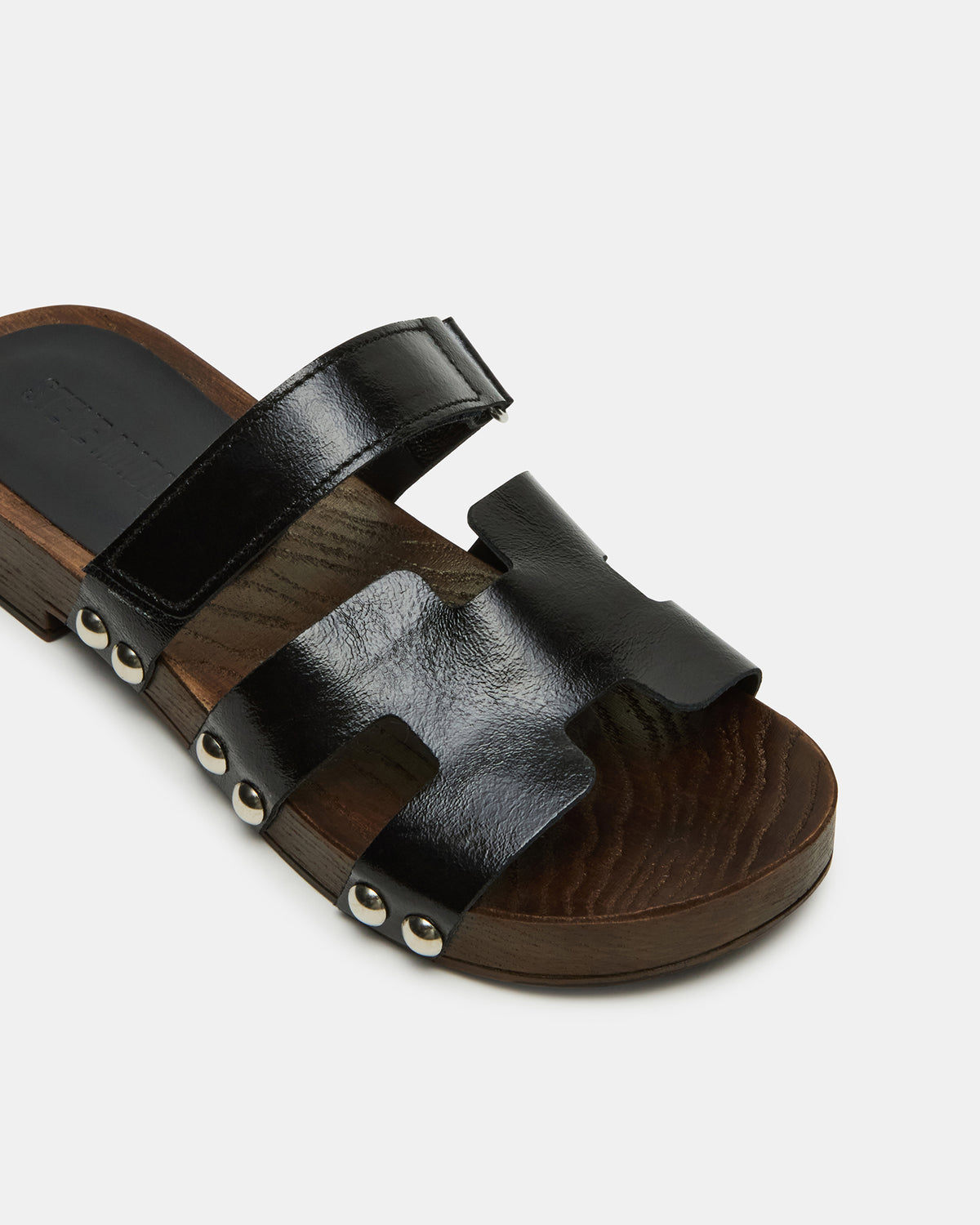 CANAL Black Patent Wood Bottom Slide Women's Sandal Steve Madden BLACK PATENT