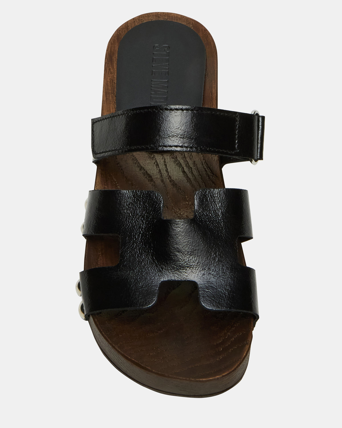 CANAL Black Patent Wood Bottom Slide Women's Sandal Steve Madden BLACK PATENT
