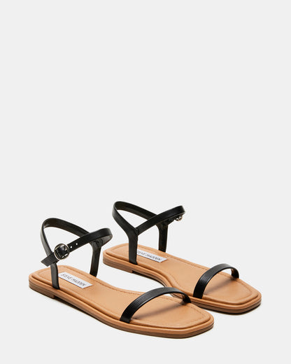 CAMARI Black Leather Square Toe Strappy Sandal | Women's Sandals Steve Madden BLACK LEATHER