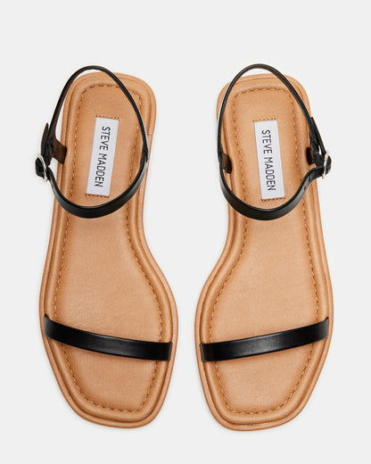 CAMARI Black Leather Square Toe Strappy Sandal | Women's Sandals Steve Madden BLACK LEATHER