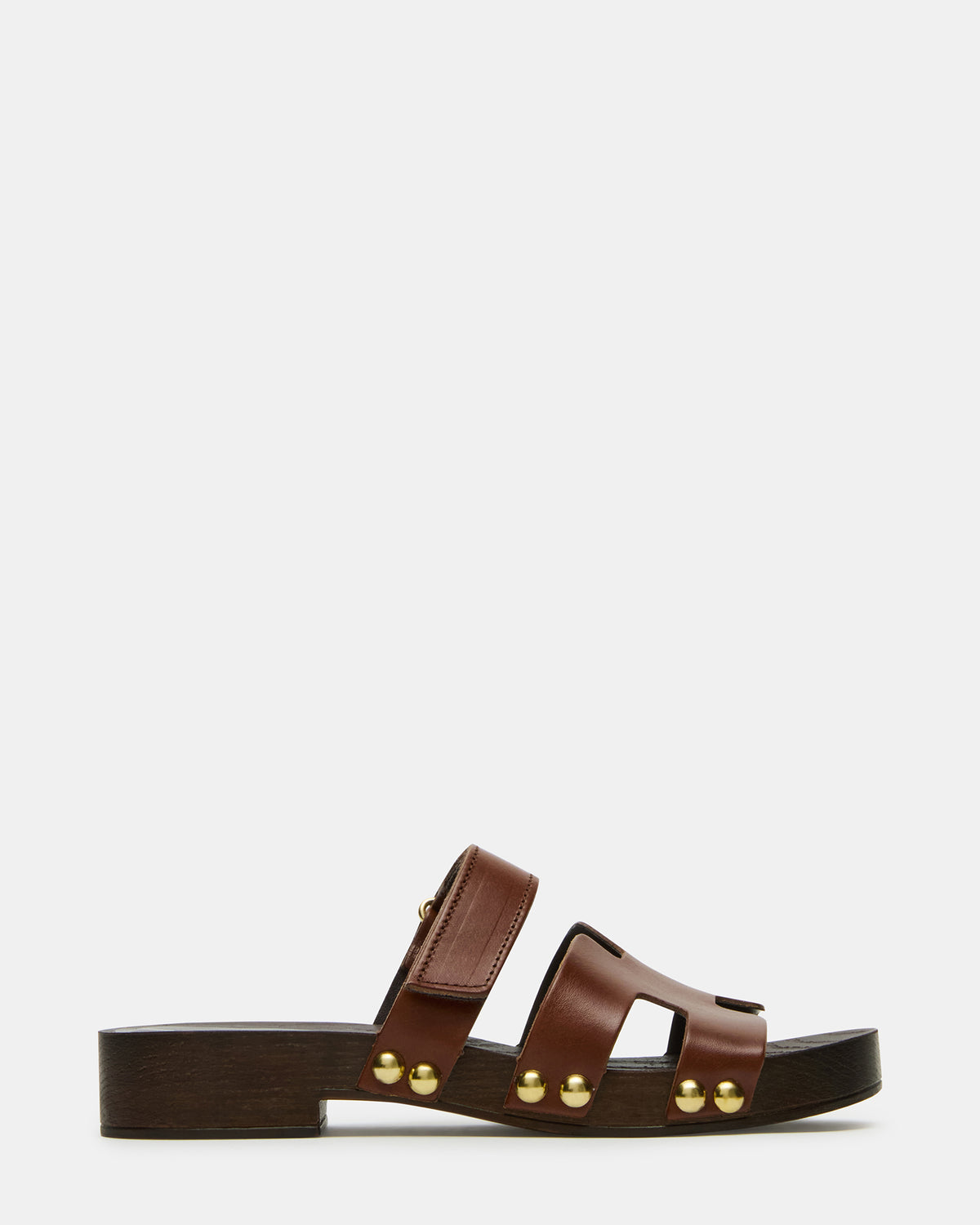 CANAL Brown Leather Wood Bottom Slide Women's Sandal Steve Madden BROWN LEATHER
