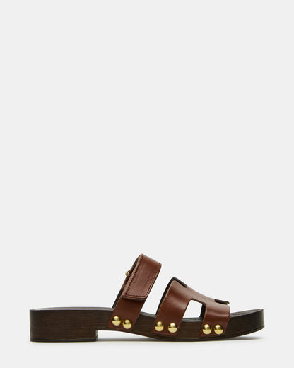 CANAL Brown Leather Wood Bottom Slide Women's Sandal Steve Madden BROWN LEATHER