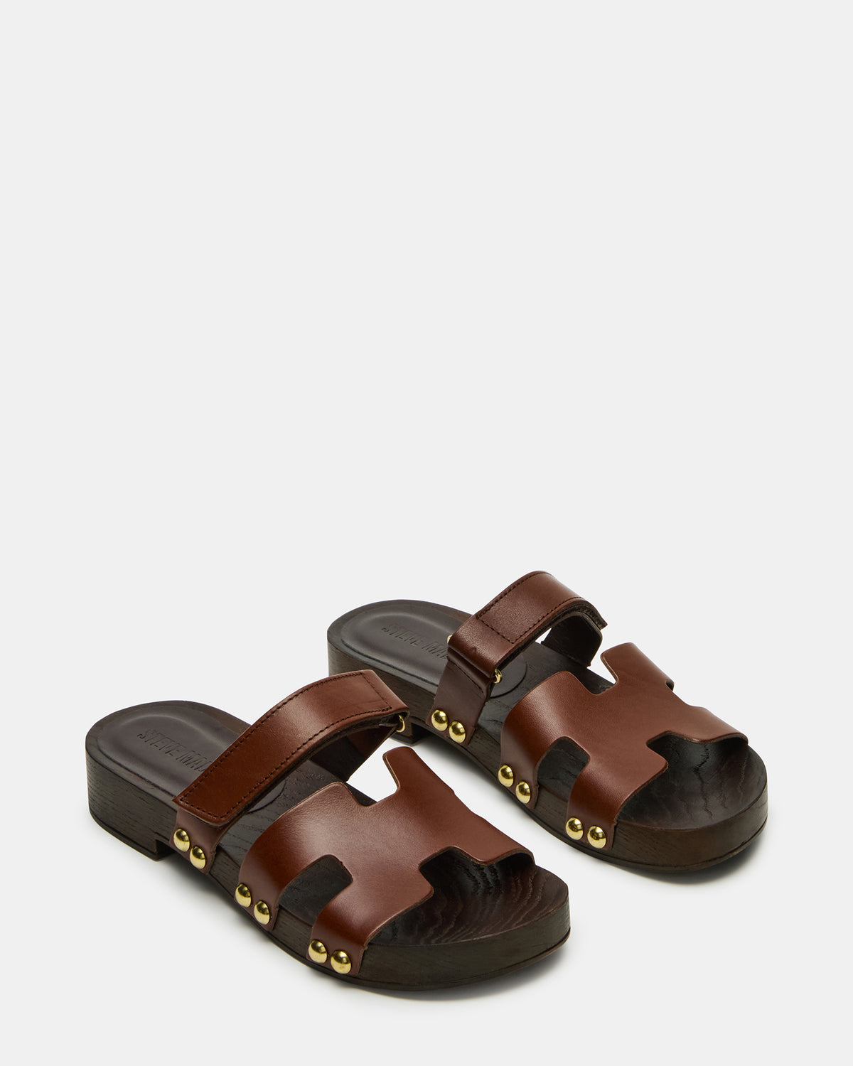 CANAL Brown Leather Wood Bottom Slide Women's Sandal Steve Madden BROWN LEATHER