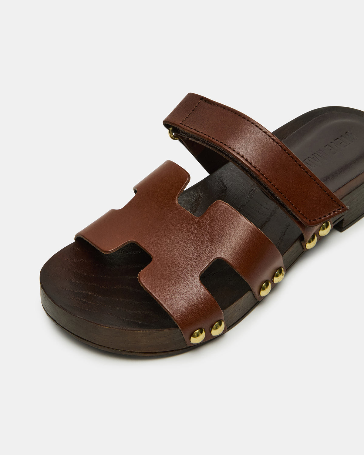 CANAL Brown Leather Wood Bottom Slide Women's Sandal Steve Madden BROWN LEATHER