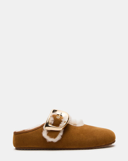 CLOUDY Chestnut Slip-On Mule Mary Jane Faux Fur Women's Flat Steve Madden CHESTNUT