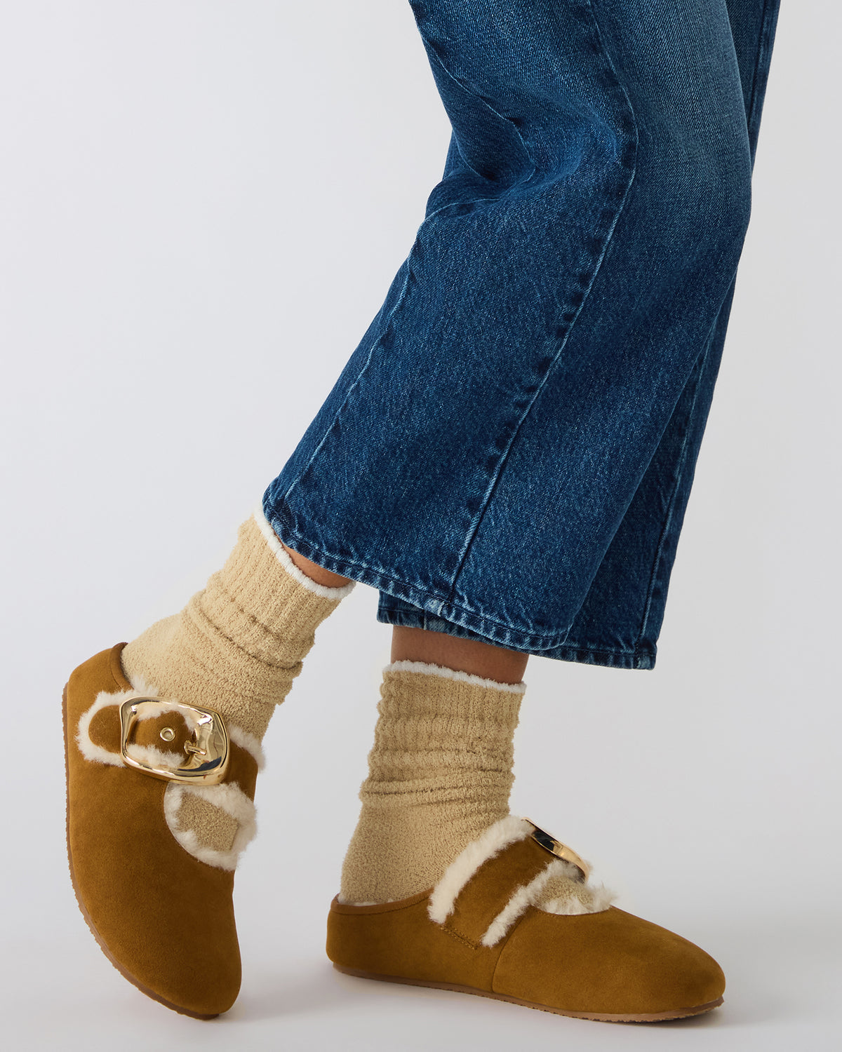 CLOUDY Chestnut Slip-On Mule Mary Jane Faux Fur Women's Flat Steve Madden CHESTNUT