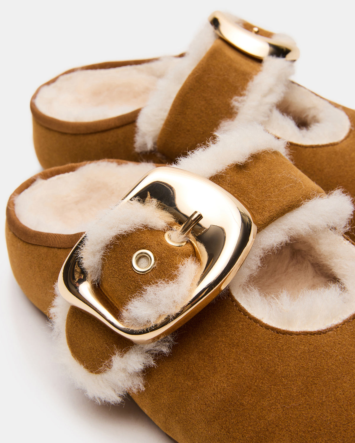 CLOUDY Chestnut Slip-On Mule Mary Jane Faux Fur Women's Flat Steve Madden CHESTNUT