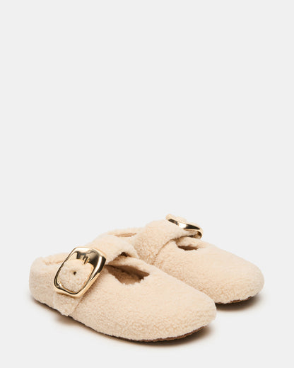 CLOUDY Natural Slip-On Mule Mary Jane Faux Fur Women's Flat Steve Madden NATURAL