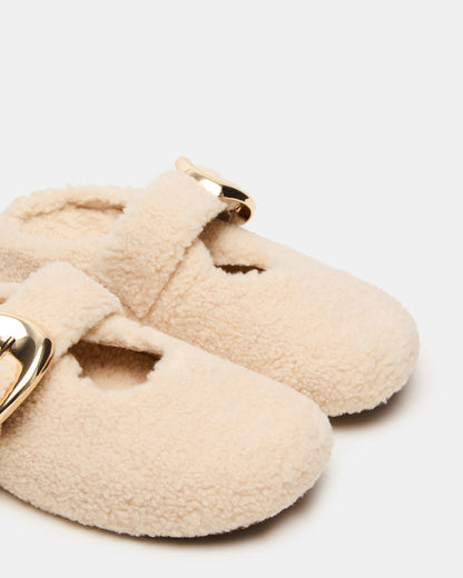 CLOUDY Natural Slip-On Mule Mary Jane Faux Fur Women's Flat Steve Madden NATURAL