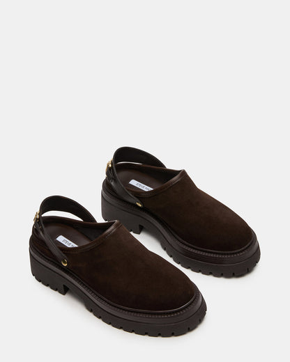 ERBA Brown Suede Platform Lug Slingback Clog Women's Flat Steve Madden BROWN SUEDE