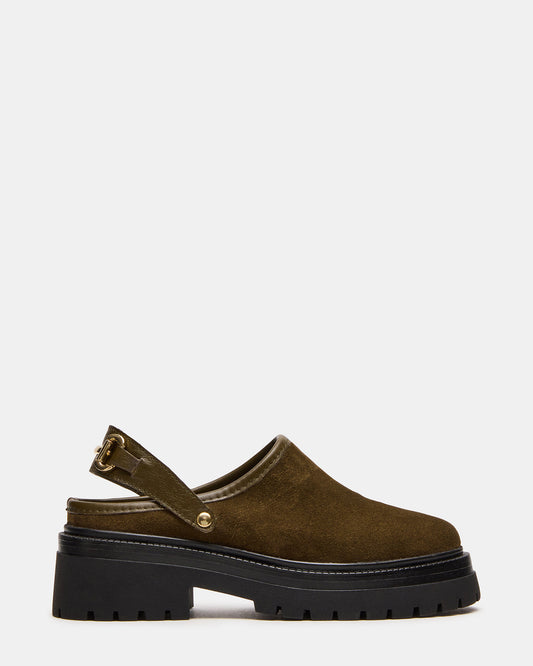 ERBA Olive Suede Platform Lug Slingback Clog Women's Flat Steve Madden OLIVE SUEDE