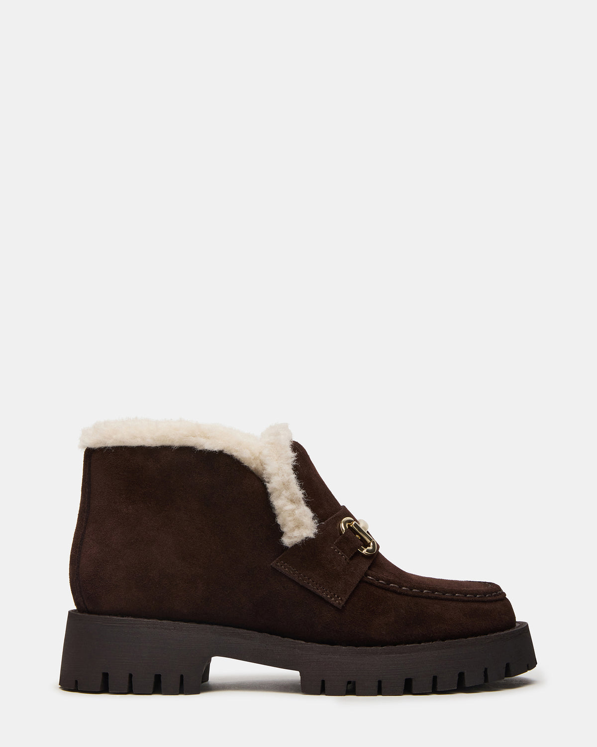 LEON Faux Fur Chocolae Brown Suede Platform Lug Sole Women's Loafer Steve Madden CHOCOLATE BROWN SUEDE