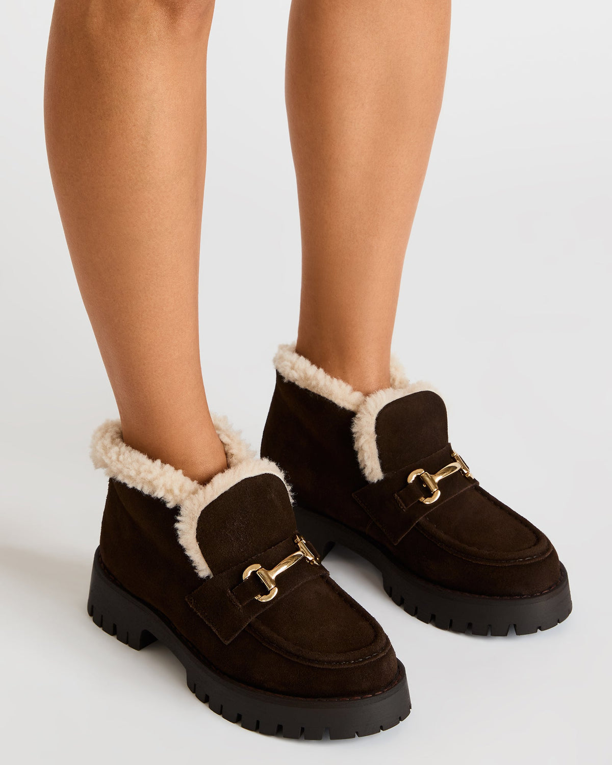 LEON Faux Fur Chocolae Brown Suede Platform Lug Sole Women's Loafer Steve Madden CHOCOLATE BROWN SUEDE