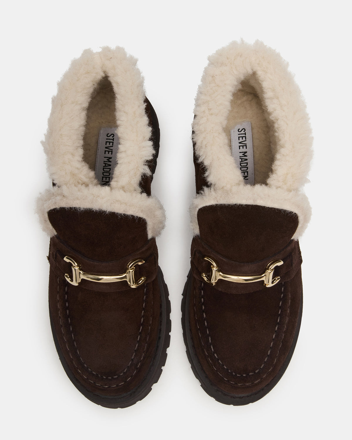 LEON Faux Fur Chocolae Brown Suede Platform Lug Sole Women's Loafer Steve Madden CHOCOLATE BROWN SUEDE