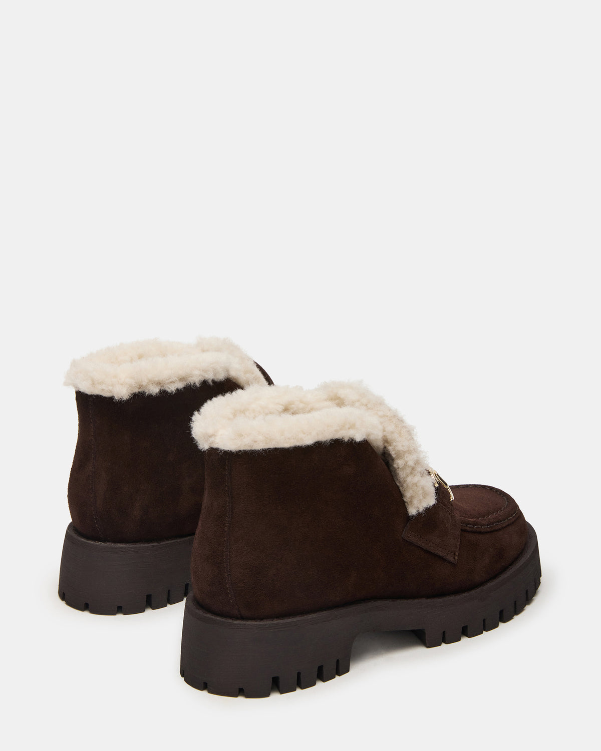 LEON Faux Fur Chocolae Brown Suede Platform Lug Sole Women's Loafer Steve Madden CHOCOLATE BROWN SUEDE