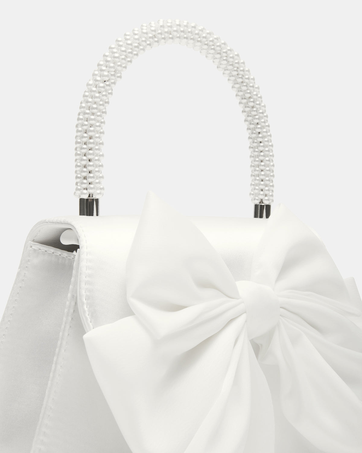 COSETTE Bag White Satin Beaded Top-Handle Mini Handbag Steve Madden WHITE SATIN