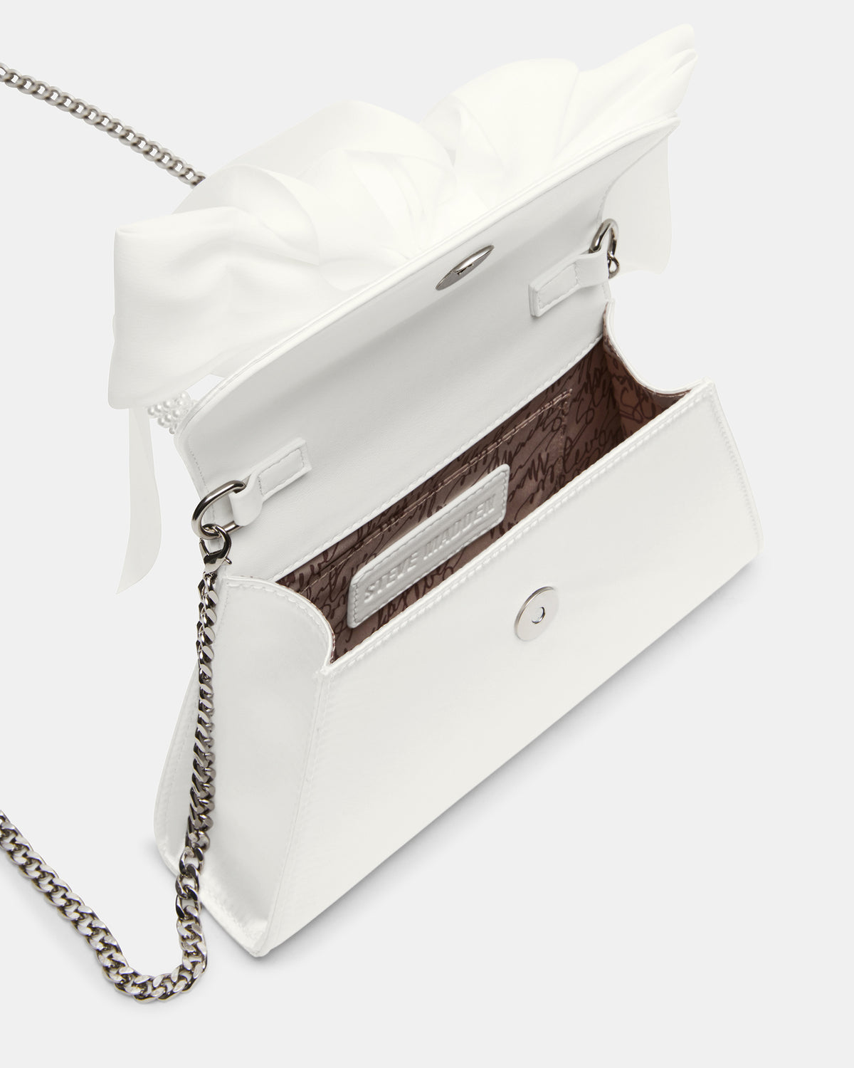 COSETTE Bag White Satin Beaded Top-Handle Mini Handbag Steve Madden WHITE SATIN